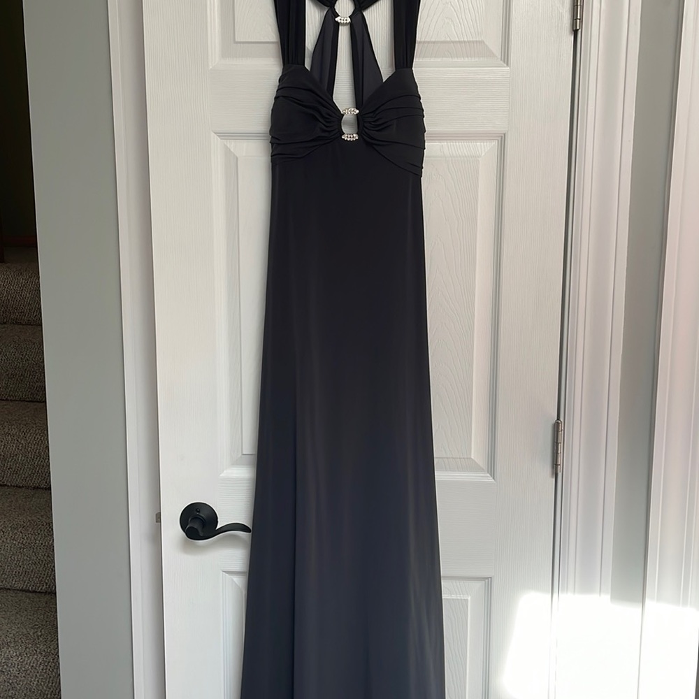 Betsy And Adam Long Evening Gown With Open Back - image 1